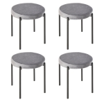 HOMCOM Banquetas para Sala de Jantar Conjunto de 4, Banquetas Empilháveis em Metal com Acabamento em Veludo, Banquetas Estofadas para Cozinha e Sala, Cinza