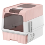 PawHut Enclosed Cat Litter Box with Lid, Pull-Out Drawer Tray, Scoop, 4 Deodorisation Bags, Front Entry & Top Exit, Pink