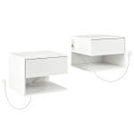 HOMCOM Set mit 2 Wand-Nachttischen mit Steckdosen, Weiß