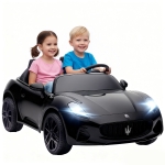 AIYAPLAY Maserati Carro Elétrico para Crianças, 2 lugares, 12V a bateria, Controle Remoto, Luzes LED, Função musical, Preto