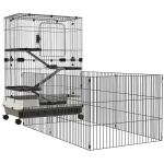 PawHut Gaiola para pequenos animais com rodízios 3 plataformas removíveis 3 rampas bandeja inferior removível metal PP preto