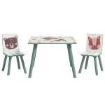 ZONEKIZ Conjunto de assentos para crianças 3-8 anos, 1 mesa & 2 cadeiras, motivo de animais adorável, Verde