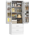 HOMCOM 159 cm keukenkast, verstelbare planken, 2 lades, voor keuken, eetkamer, spaanplaat, MDF, wit