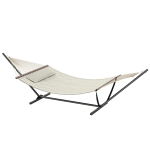 Outsunny Hamac sur pied, hamac avec support en acier, oreiller, barres d'écartement, 368 x 140 x 110 cm, crème