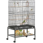PawHut Gabbia per Uccelli in Acciaio con Posatoi, Giochi, Contenitori per Cibo e Vassoio, 79x49x133 cm, Nero