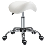HOMCOM Height Adjustable Saddle Stool with Swivel Wheels, Faux Leather Salon Chair for Hairdressing, Beauty, Tattoo, White