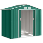 Outsunny 7ft x 4ft Lockable Garden Shed Large Patio Roofed Tool Metal Storage Building Foundation Sheds Box Outdoor Furniture, Green