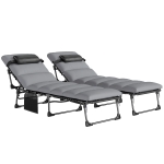 Outsunny Lot de 2 Bain de Soleil Chaise Longue Jardin avec Matelas 9cm Pliable Dossier Réglable 5 Positions Appui-tête 200cm Gris