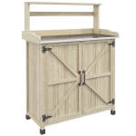 Outsunny Table de rempotage table de jardinage placard et étagères et plateau patins antidérapants 90,5x41x124,5cm bois naturel