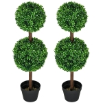 HOMCOM Conjunto de 2 árvores buxo artificial dupla bola com tronco e vaso incluídos - altura 90 cm verde