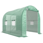Outsunny Estufa de Jardim Túnel Área ao Solo 6 m² estrutura Tubular Reforçada Porta com Zíper 4 Janelas Enroláveis Verde
