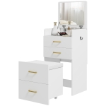 HOMCOM 3-in-1 Make-uptafel met Spiegel, Nachtkastje, Rollende Kruk, Lades, Wit