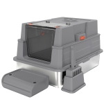 PawHut Katzenklo XXL Edelstahl Katzentoilette 130L mit 180° Klappdeckel Hohen Seitenwänden Schaufel Trittstufe 70x50x43cm Grau
