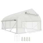 Outsunny Estufa túnel de jardim 10,4 m² estufa de jardim anti-UV porta enrolável com zíper janelas com tela 350 x 300 x 200 cm branco