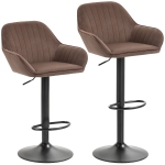HOMCOM Juego de 2 Taburetes de Bar Giratorios Altura Ajustable 62-83 cm Tapizada en Terciopelo Respaldo y Reposapiés Marrón