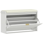 HOMCOM Panca Scarpiera con Ripiano Interno, in Legno e Tessuto Effetto Lino, 80x26x47.5 cm, Bianca e Beige