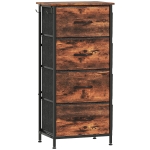 HOMCOM Cassettiera in tessuto con 4 cassetti, 4 tasche e 2 ganci, 45x30x94,5 cm, marrone