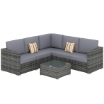 Outsunny 4 Pieces Rattan Garden Furniture Set, Wicker Outdoor Furniture Set with Corner Sofa Loveseat Coffee Table Cushions, Conservatory Furniture Set for Patio Balcony Poolside, Grey
