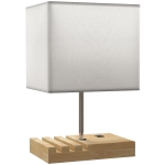 HOMCOM Bedside Lamp with USB A+C Charging Ports and 3 Phone Stands, Modern Table Lamp with Solid Wood Base and Fabric Shade for Bedroom Living Room Office, E27 Socket, Bulb Not Included, White