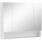 kleankin Armoire murale salle de bain avec miroir, armoire de toilette 3 portes miroir, étagères réglables, 90x15x75cm, blanc