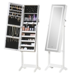HOMCOM Armoire à bijoux LED avec miroir sur pied range bijoux avec éclairage à écran tactile blanc