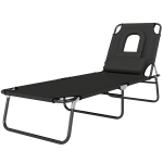 Outsunny Zonnebed met gezichtsopening & kussen, inklapbaar, waterafstotende bekleding, metalen frame, Zwart