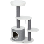 PawHut Krabpaal met 1 kattenhol, 1 kattenbed, 2 platformen, jute-touwpalen, Wit + Grijs