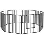 PawHut Box per Cani a 8 Pannelli Modulabili da Interno ed Esterno con 9 Picchetti, in Acciaio, 164x164x80 cm, Nero