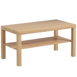 HOMCOM Table basse de salon, table d'appoint rectangulaire à 2 niveaux avec étagère de rangement, 90x45x44,5cm, bois naturel