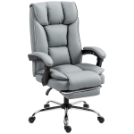 HOMCOM Silla de oficina ergonómica, sillón reclinable con reposapiés, altura ajustable, giratoria 360°, gris