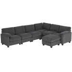 HOMCOM Hoekbank U-vorm Sofa Bank met Verenkussens Gevoerde Armleuningen Verplaatsbare Ottomaan Corduroy 292x224x85 cm Donkergrijs