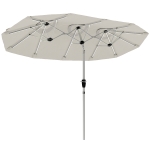 Outsunny 3 m Double-Sided Garden Parasol with LED Solar Lights, Tilt, Outdoor Extra Large Sun Umbrella with Crank Handle, Cream