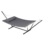 Outsunny Hamac sur pied, hamac avec support en acier, oreiller, barres d'écartement, 368 x 140 x 110 cm, gris foncé