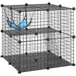 PawHut Indoor Cat Cage DIY Customizable 2-Tier Indoor Cat Enclosure with 2 Doors and Hammock 70 cm Black