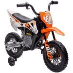 AIYAPLAY Moto Eléctrica para Niños 12V 2 Motores Suspensión Trasera Ruedas de Apoyo Desmontables Música Niños 3-6 Años Naranja