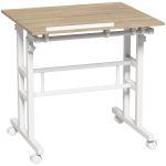 HOMCOM Escritorio Elevable Regulable en Altura 70x60 cm con Ruedas Tablero Inclinable Estructura de Metal Marrón