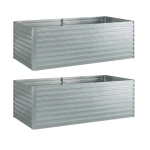 Outsunny Set van 2 Gegalvaniseerde Verhoogde Plantenbakken, 180 x 90 x 60 cm, Metalen Plantenbakken met Veilige Rand, Zilver