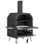 Outsunny Outdoor Pizzaofen Holzbefeuerter Pizza Ofen Edelstahl 2 Ebene Backofen mit 1cm dick Pizzastein Klappbein