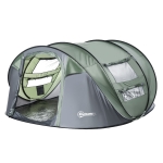 Outsunny 4 Person Pop-up Camping Tent, Family Dome Tent with Ground Sheet, 4 Windows and Portable Carry Bag for Beach Outdoor Trip, Dark Green