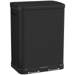 HOMCOM Küchenmülleimer mit Doppelkammer 2 x 30 l mit Pedal aus Edelstahl, Soft-Close-Deckel, Schwarz
