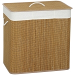 HOMCOM 3 Section Laundry Basket with Lid, 144L Bamboo Laundry Hamper with Handles, Removable and Washable Liner, Brown