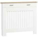 HOMCOM Copritermosifone a Doghe Antiribaltamento con Cassetto Portaoggetti, in Legno, 112x19x97 cm, Bianco