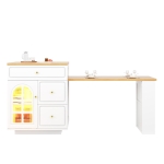 Extendable Kitchen Island with LED Colour Lighting, Space-Saving Dining Bar with 4 Drawers and Open Shelf, 195.5L x 70W x 93.5H cm, White