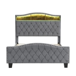 Upholstered 4ft6 Double Bed with Built-in Bedside Storage, Sturdy Storage Bed with Colourful LED Light Strip, 210L x 140.5W x 124H cm, Grey