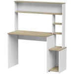 HOMCOM Scrivania per computer con ripiani, supporto monitor e CPU, 114x45x138 cm, bianco e legno