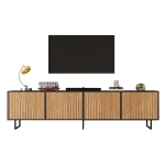 Modern 180cm TV Stand with Diagonal Fluted Doors, Industrial-Style Lowboard for up to 80-Inch TVs, 180L x 40W x 50H cm, Black+Wood