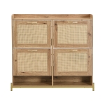Modern Shoe Cabinet with Space-Saving 4-Door Design, Sturdy Storage Cabinet with Metal Frame and Top Shelf, 108.5L x 24W x 100H cm, Natural