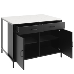 Standing Bar Table with Marble-Effect MDF Top and Solid Iron Legs, Marble Kitchen Island Table with Adjustable Shelves, 100L x 90W x 90H cm, Black