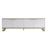 Modern TV Cabinet with 4 Geometric Embossed Doors and Open Top Shelf, Spacious TV Stand with Hidden Storage, 160L x 37.5W x 48H cm, White