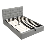 Elegant Upholstered Bed with Hydraulic Lift, Sturdy Storage Bed with 3 Storage Drawers, 202L x 148W x 100H cm, Grey